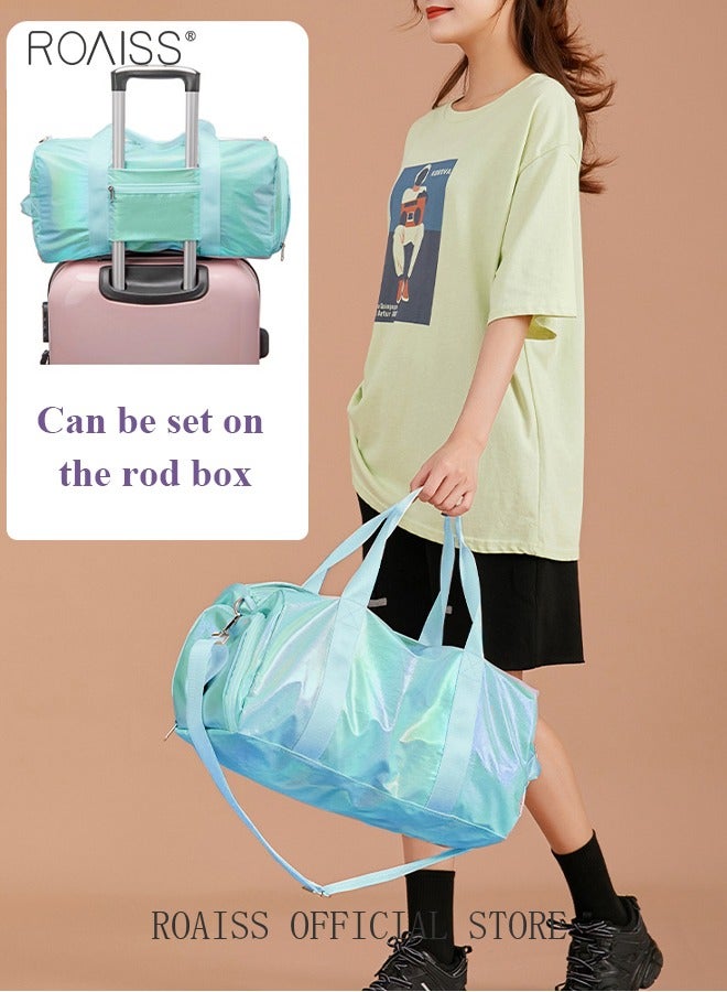 رويس حقيبة سفر كبيرة الحجم مقاومة للماء بتصميم متدرج الألوان، حقيبة كتف، حقيبة سفر قصيرة، حقيبة ملابس، حقيبة رياضية مزودة بحزام لعربة، مناسبة للتمارين الرياضية واللياقة البدنية والرحلات. - Image 1